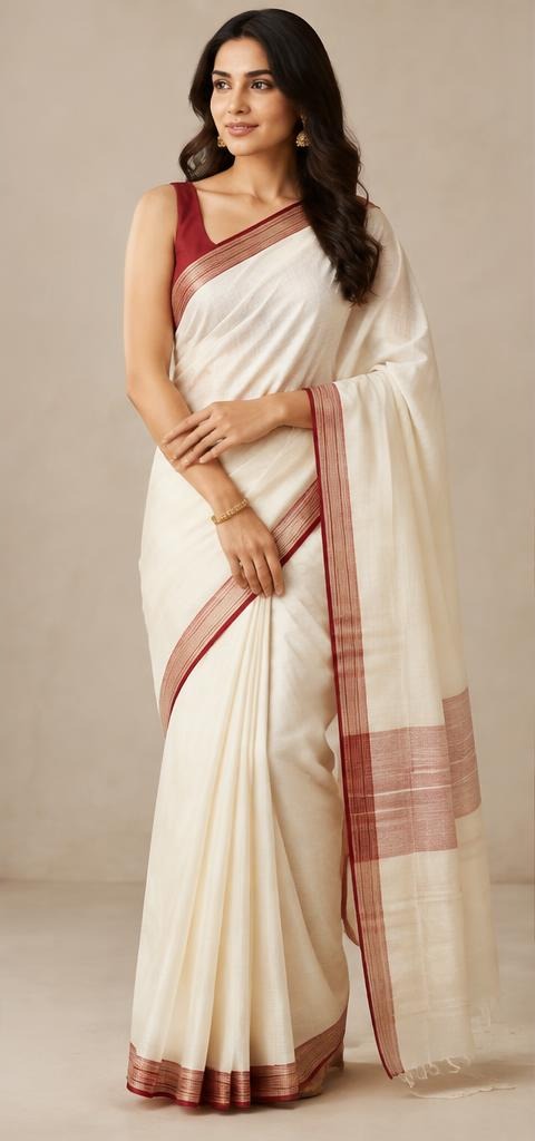 Ivory Cotton Saree